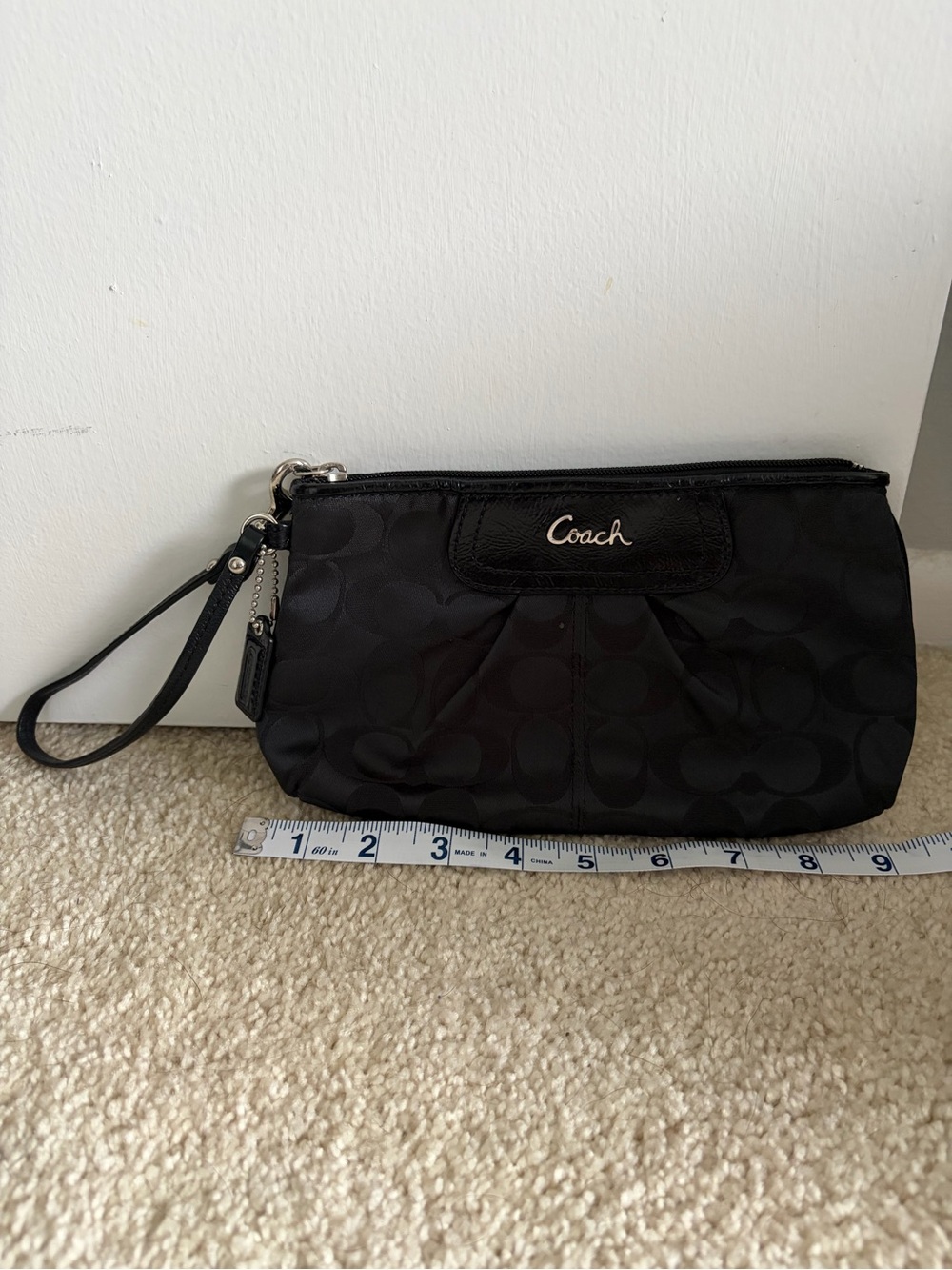 Coach Black Signature Wristlet Clutch with Leather Trim